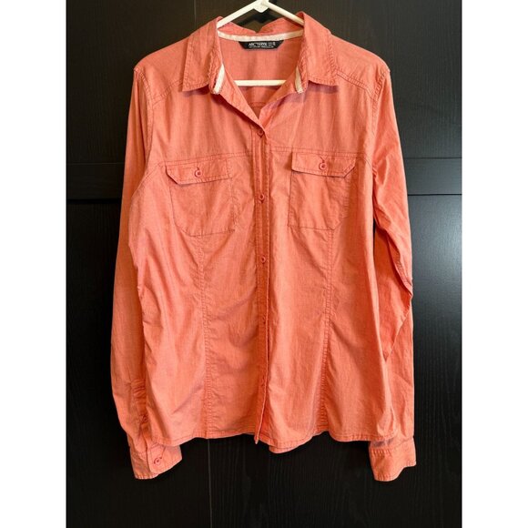 Arcteryx Women's Long Sleeve Button Up Collared Shirt XL Salmon Pink Outdoors - Picture 1 of 8